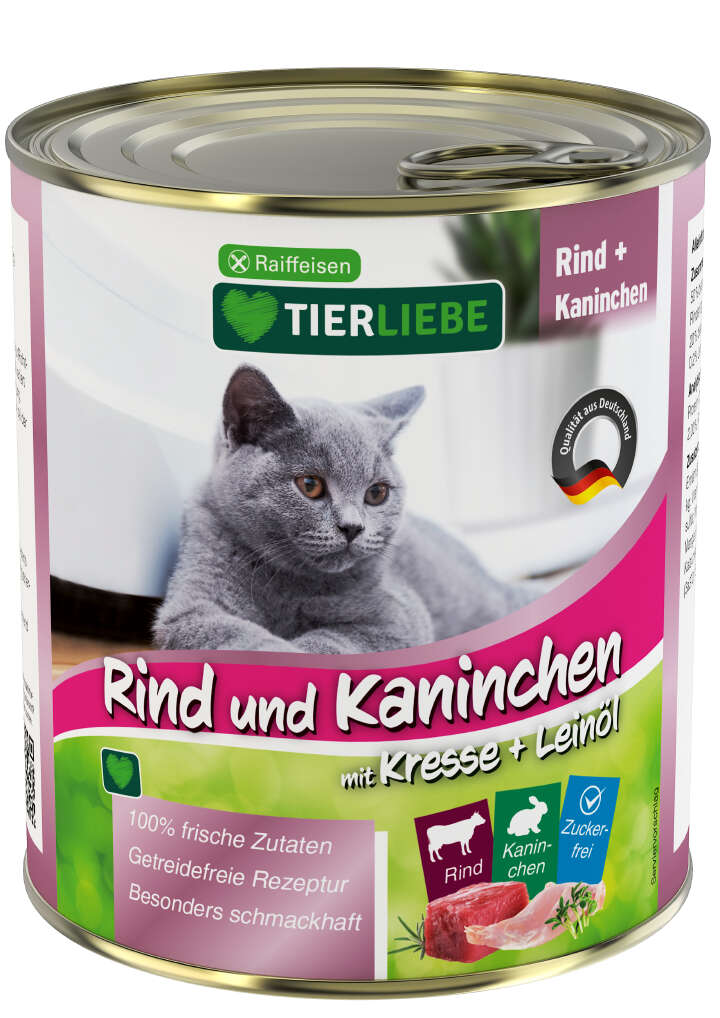 TIERLIEBE Katzen-Nassfutter Rind und Kaninchen